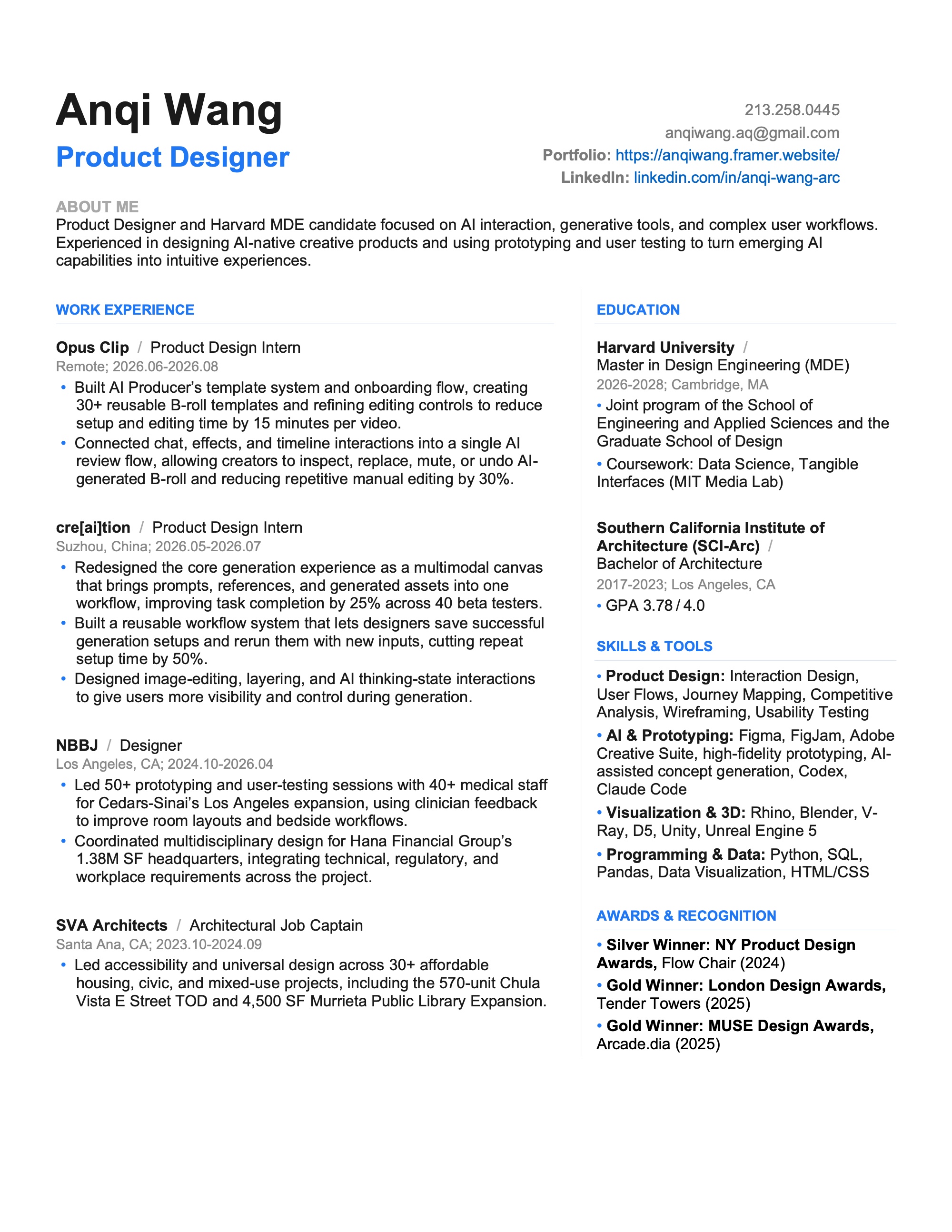 Anqi Wang resume